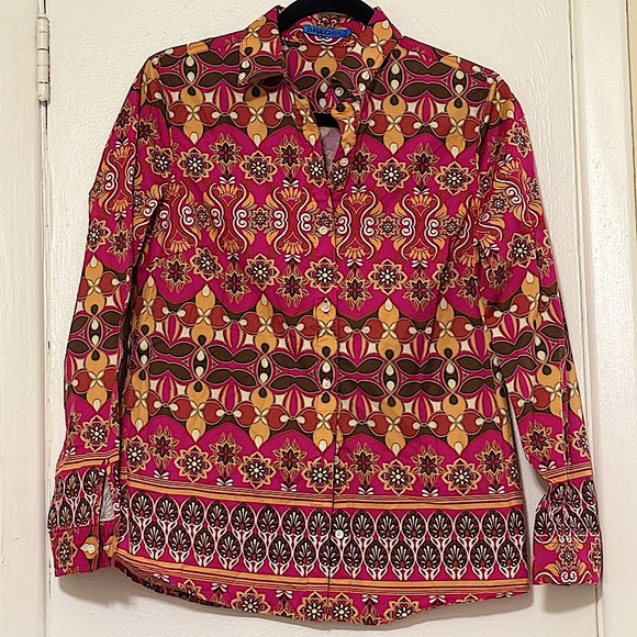 J.McLaughlin Lois Printed Stretch Cotton Sateen button down shirt.Woman’s Size S - Picture 1 of 12